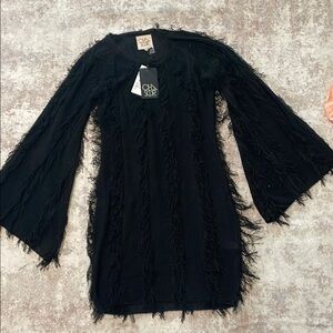 Chaser Black Fringe Sweater Mini Dress